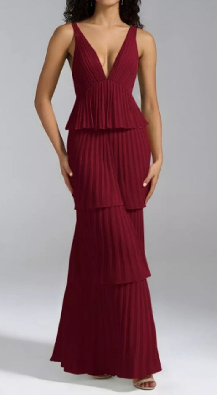 AW BRIDAL 0 XS jester red chiffon Asma tier pleated backless maxi dress NEW 0B6